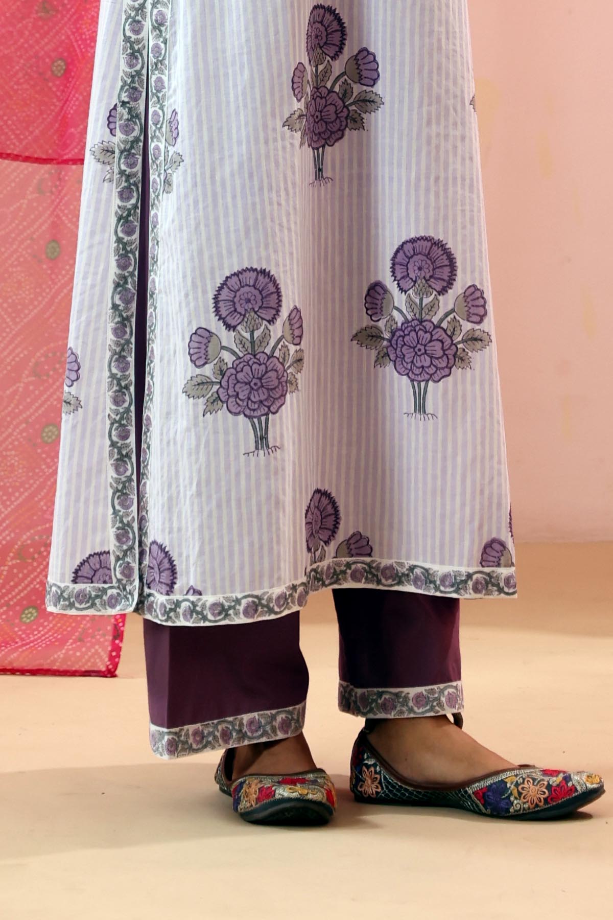 Purple Straight Fit Cotton Pants