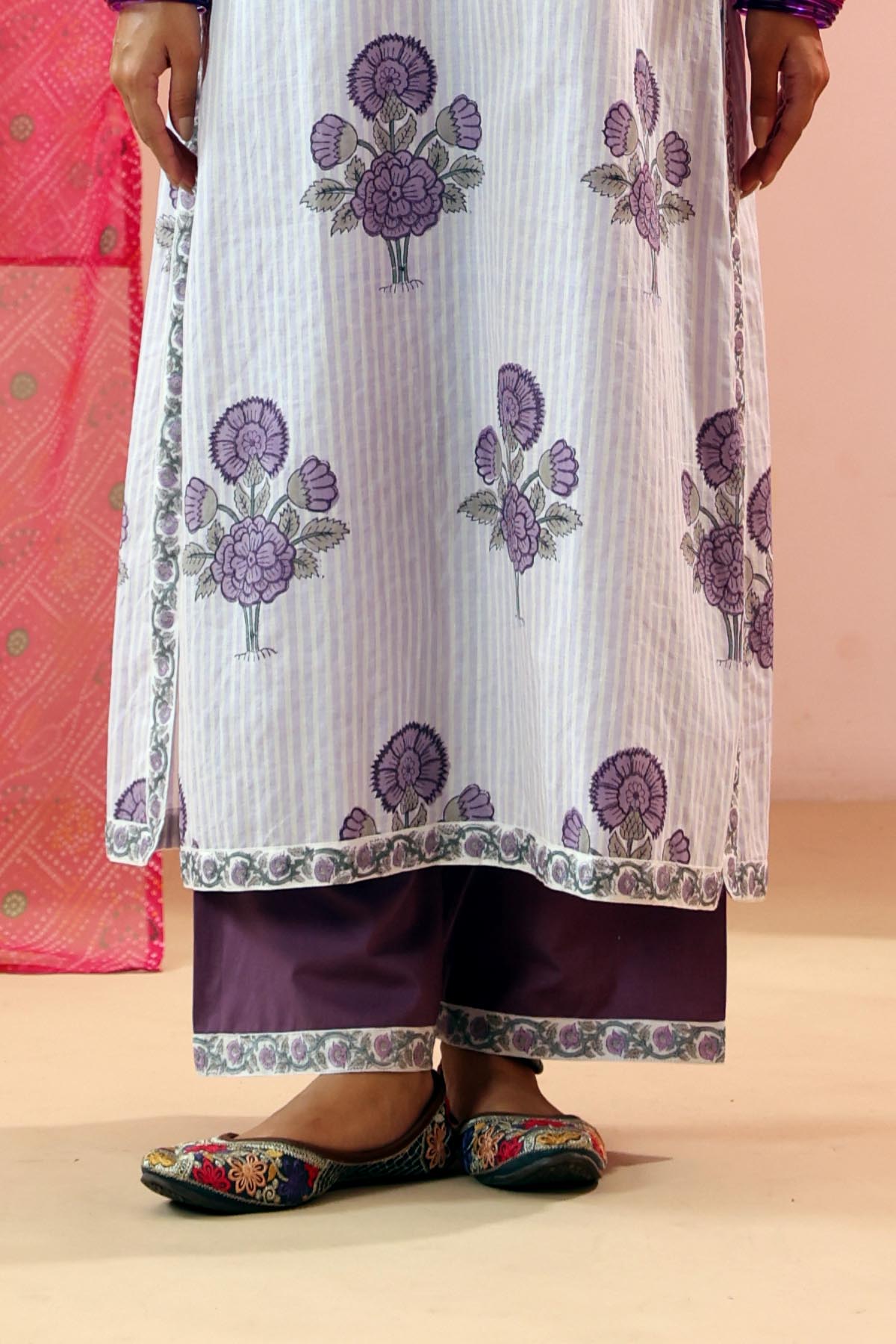 Purple Straight Fit Cotton Pants