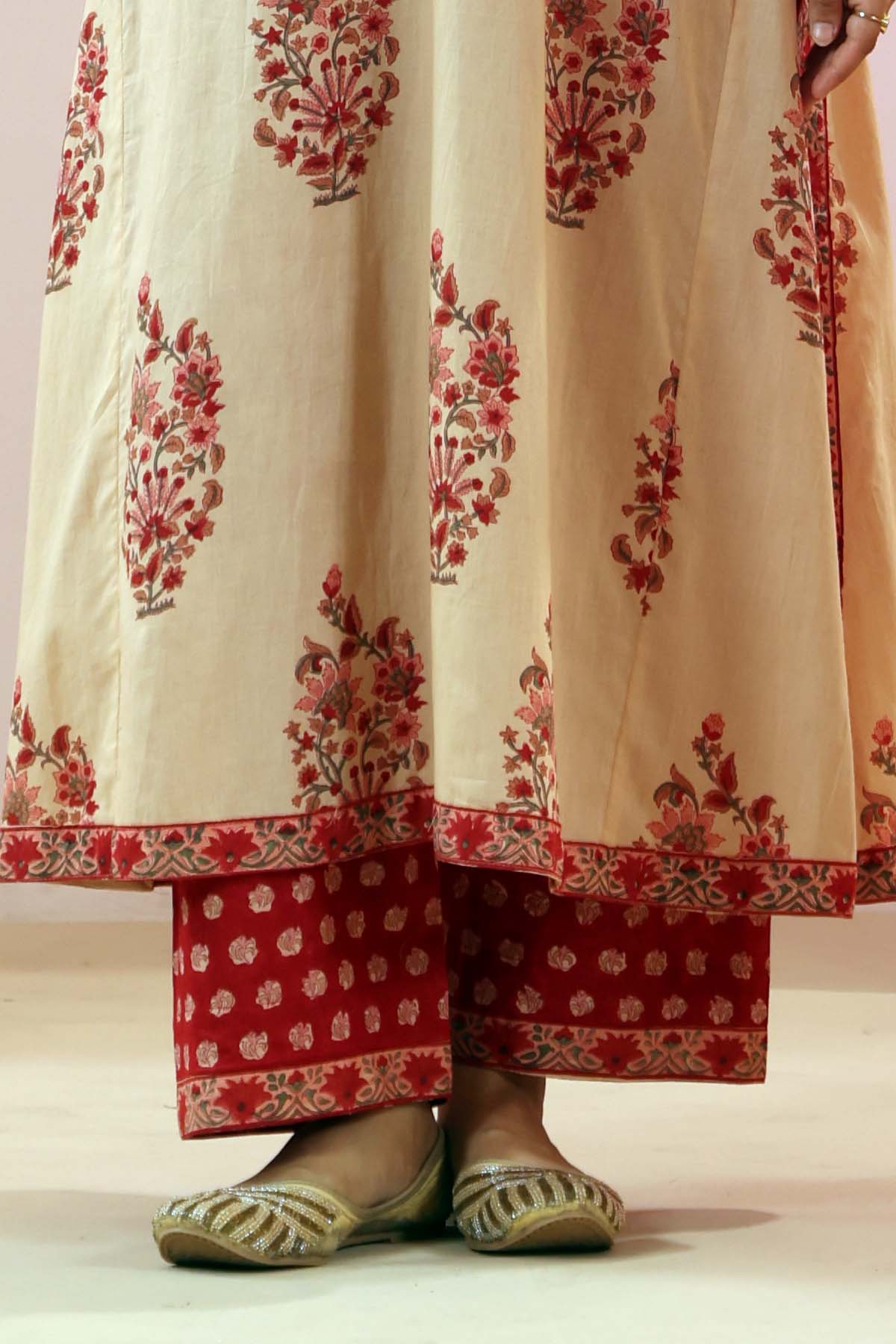 Red Handblock Cotton Straight Fit Pants