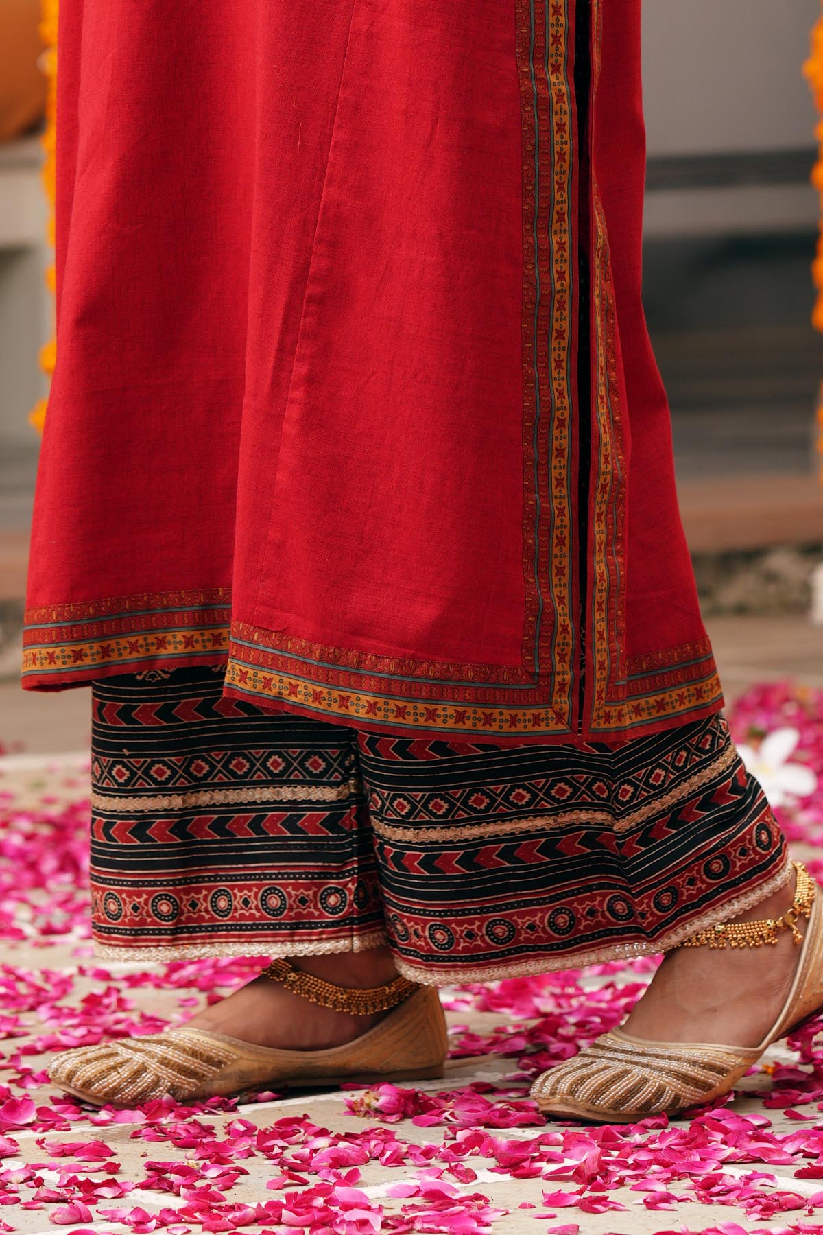 Black Printed Cotton Straight Pant