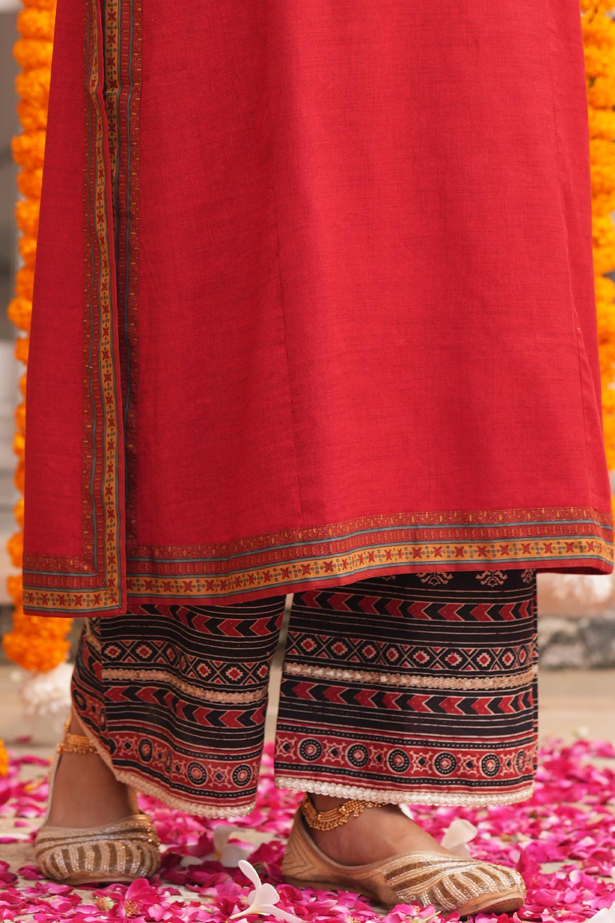Black Printed Cotton Straight Pant