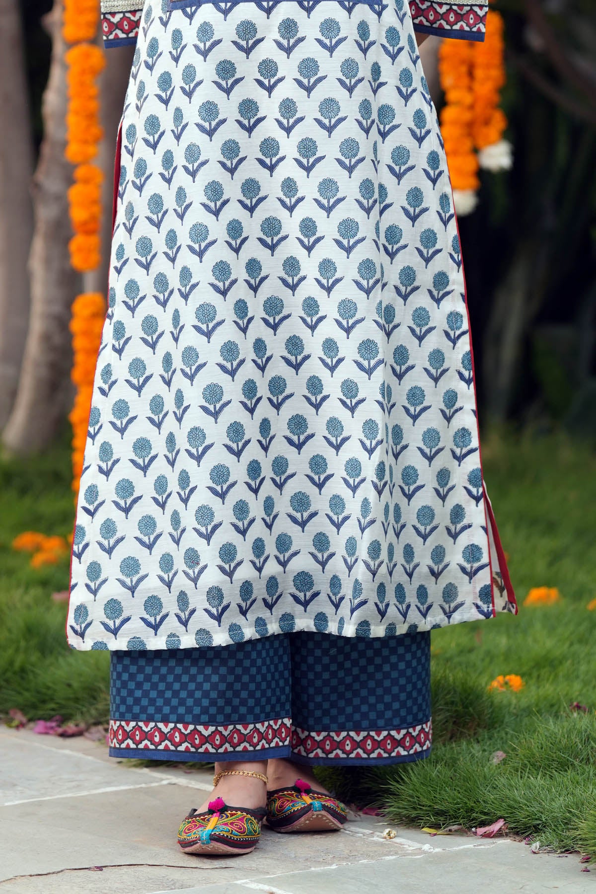 Navy Blue Printed Cotton Pants
