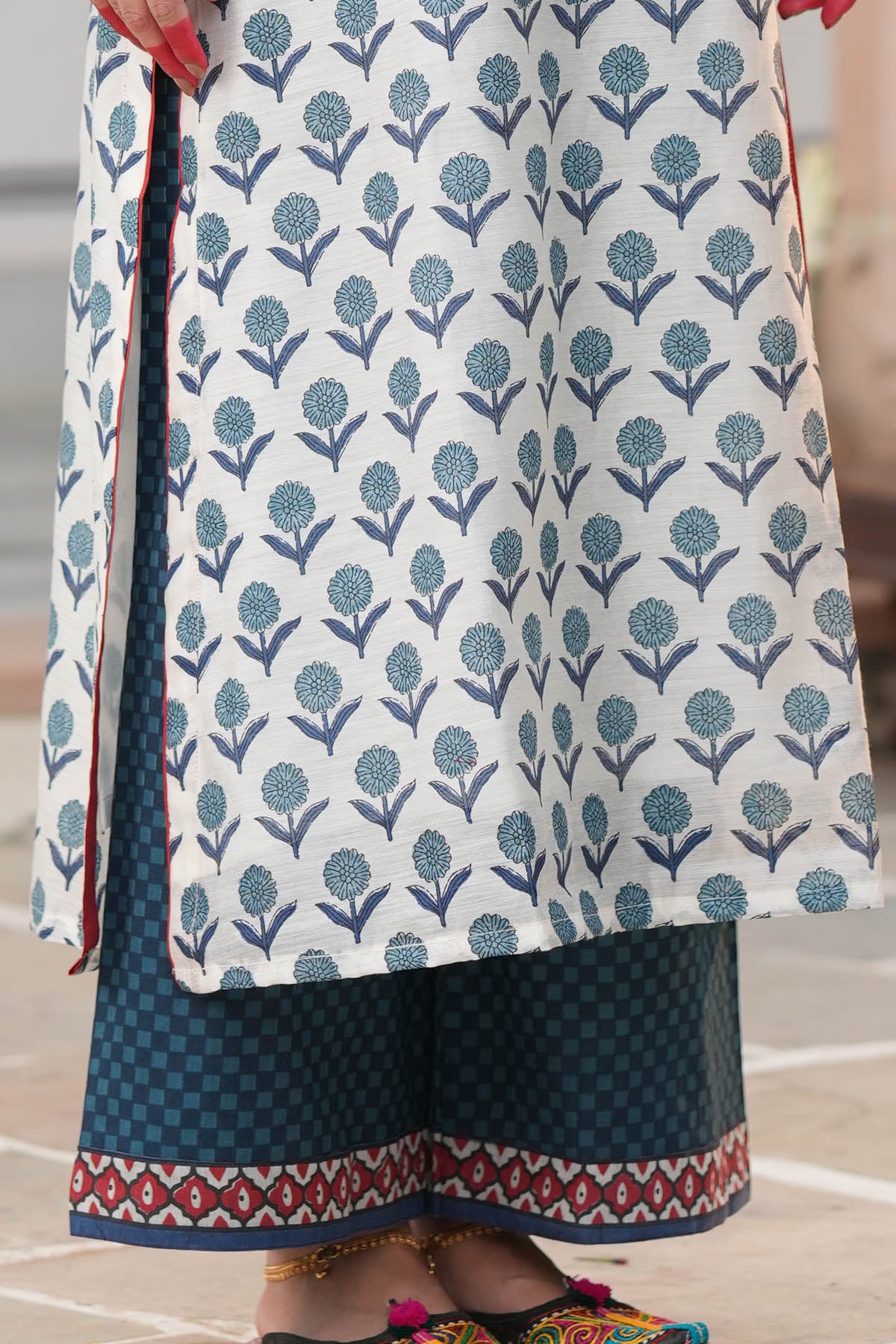 Navy Blue Printed Cotton Pants