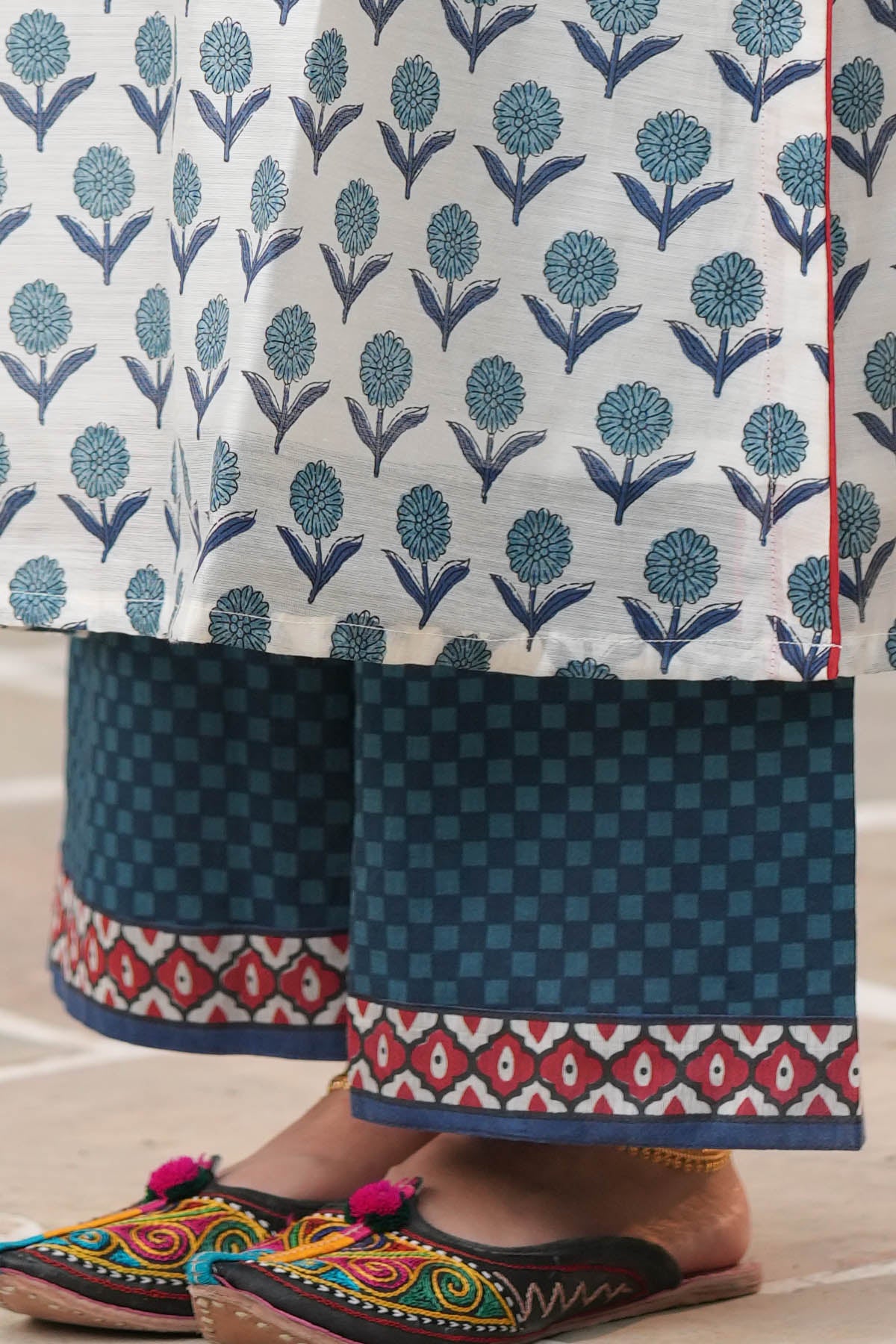 Navy Blue Printed Cotton Pants