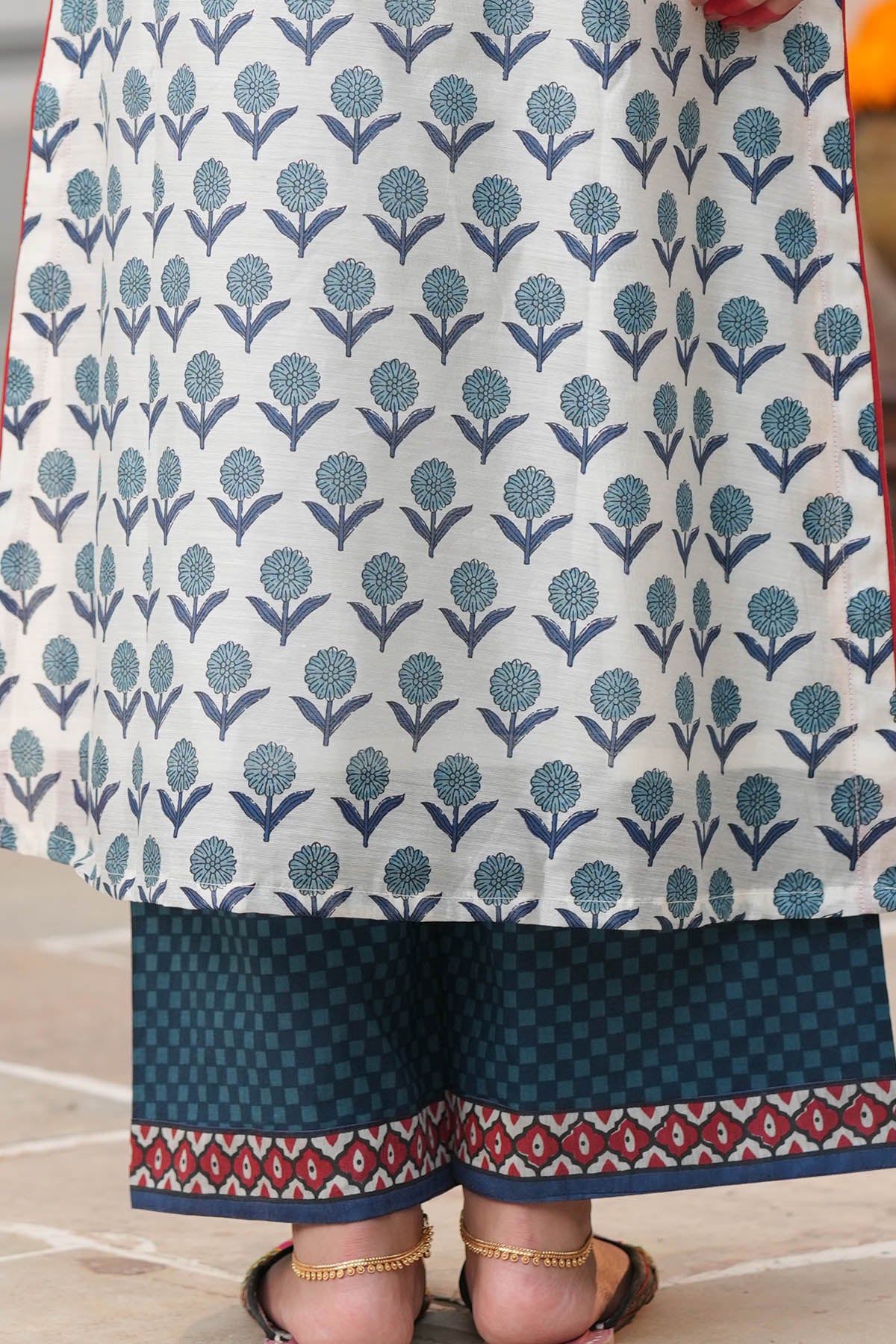 Navy Blue Printed Cotton Pants