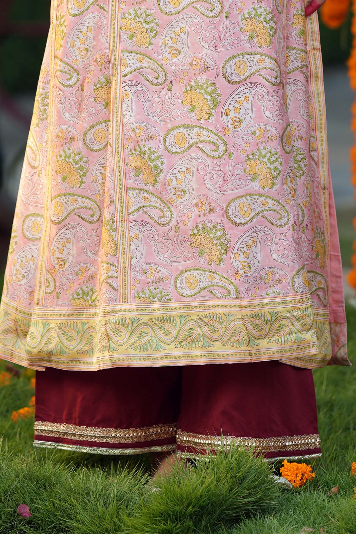 Maroon Embroidered Cotton Pants
