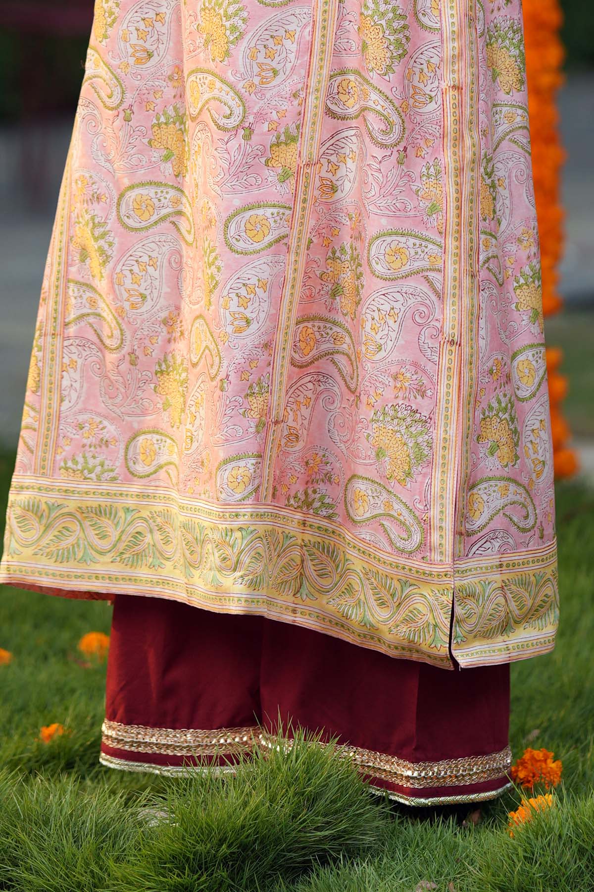 Maroon Embroidered Cotton Pants