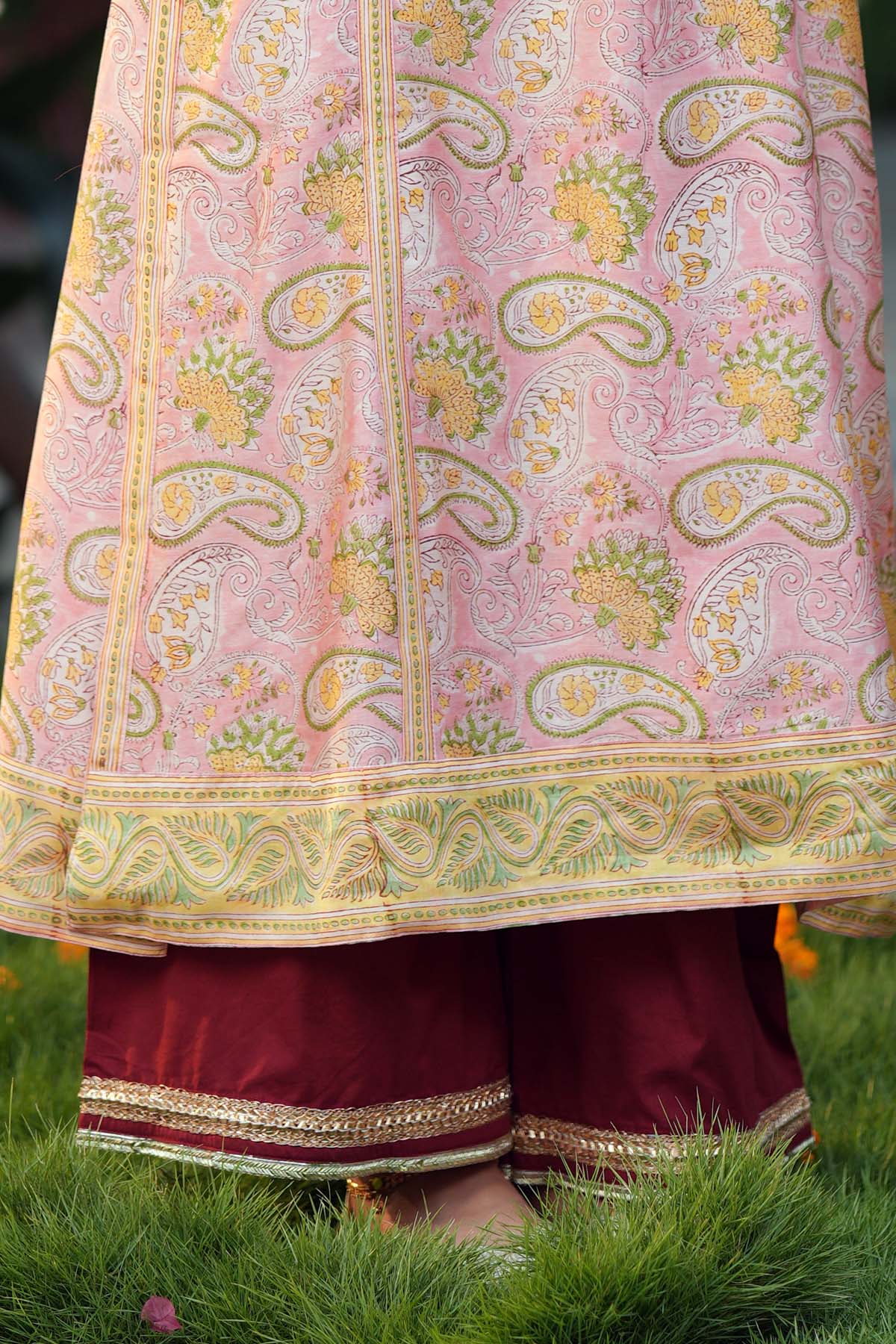 Maroon Embroidered Cotton Pants