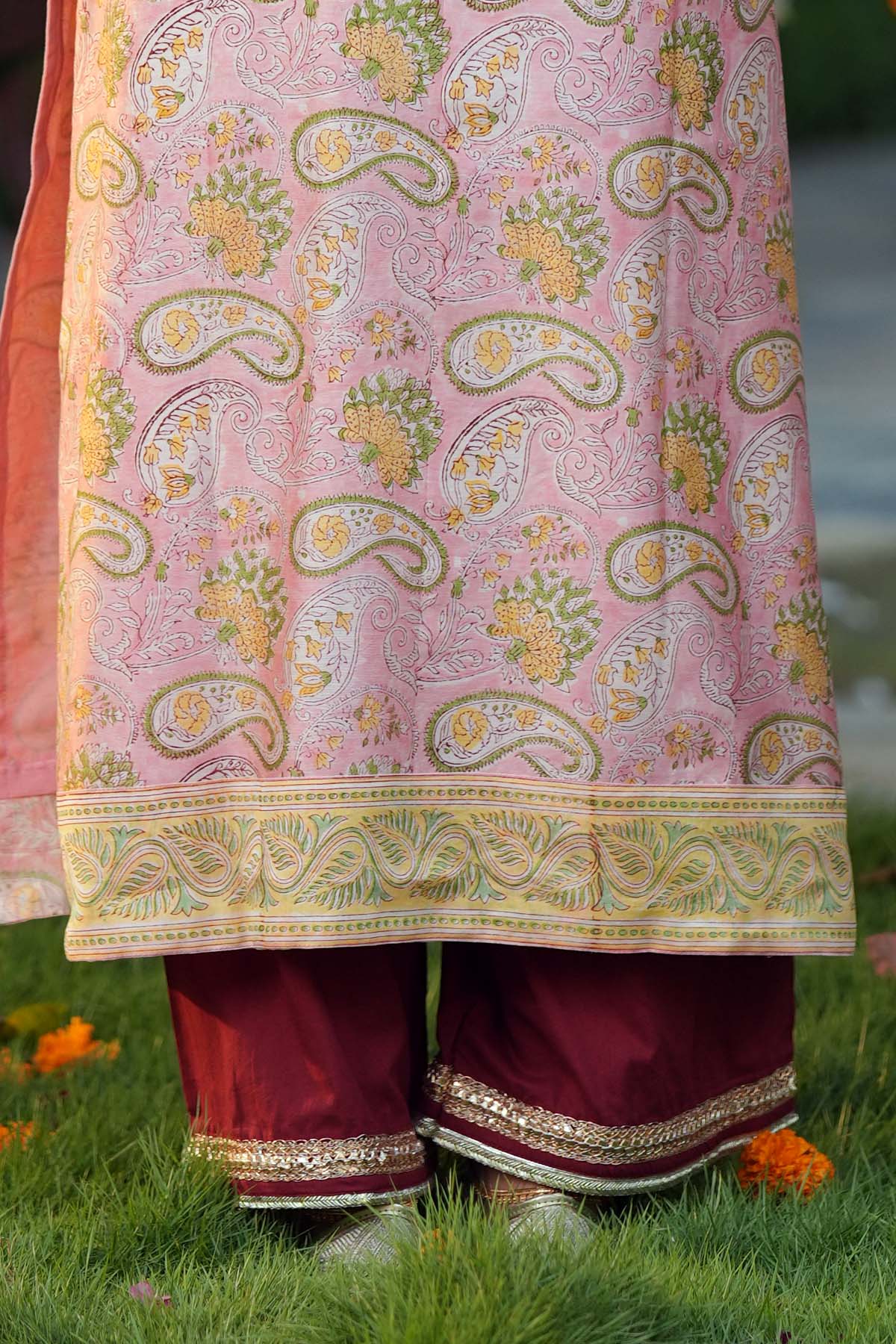 Maroon Embroidered Cotton Pants