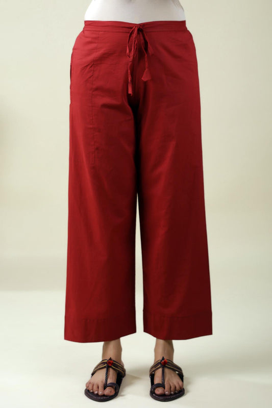 Maroon Straight-Fit Cotton Pant