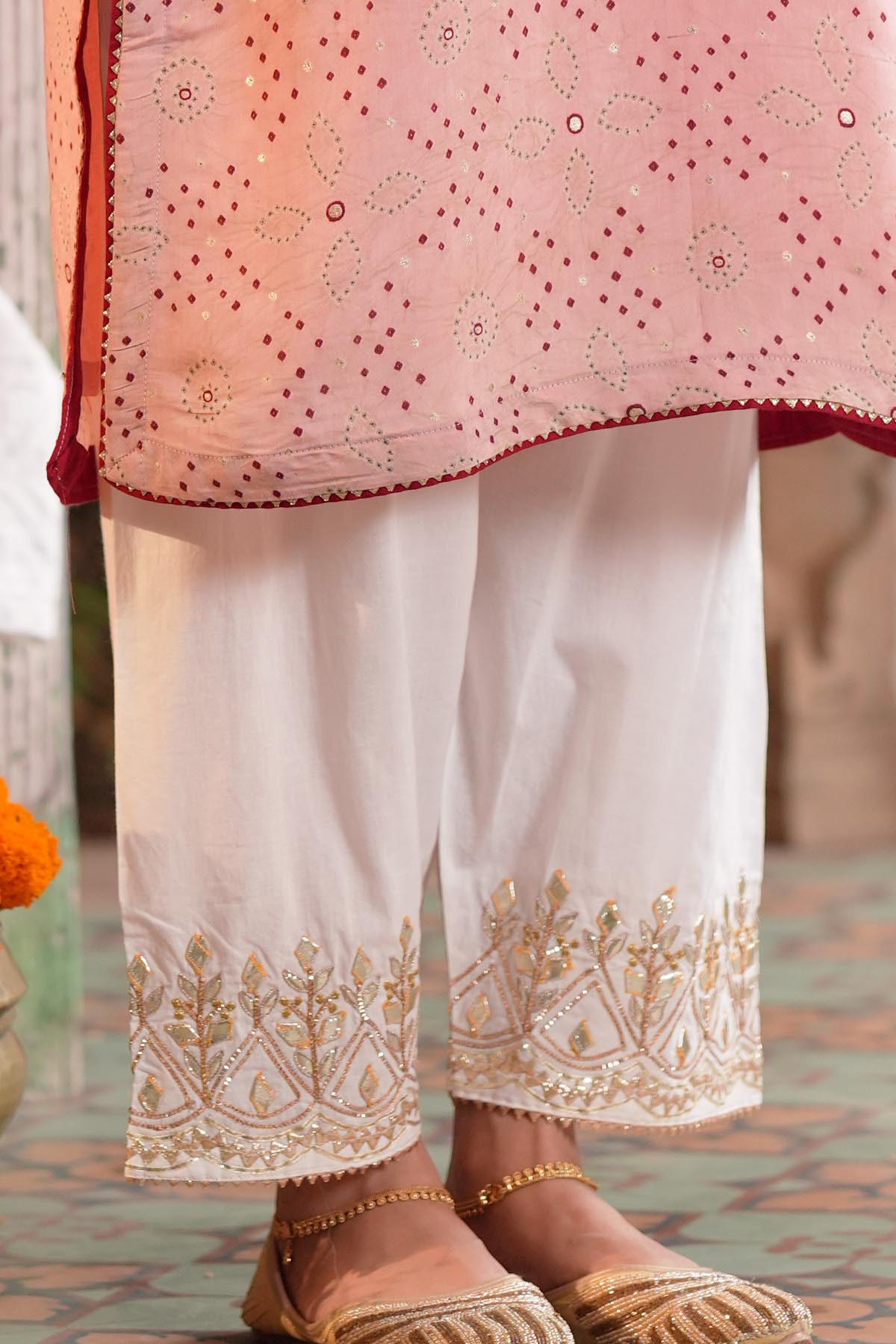 Ivory Cotton Embroidered Pants