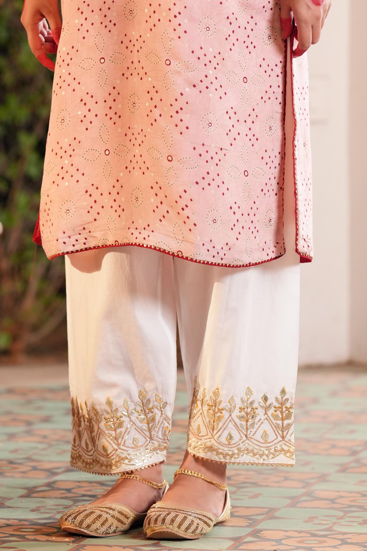 Ivory Cotton Embroidered Pants