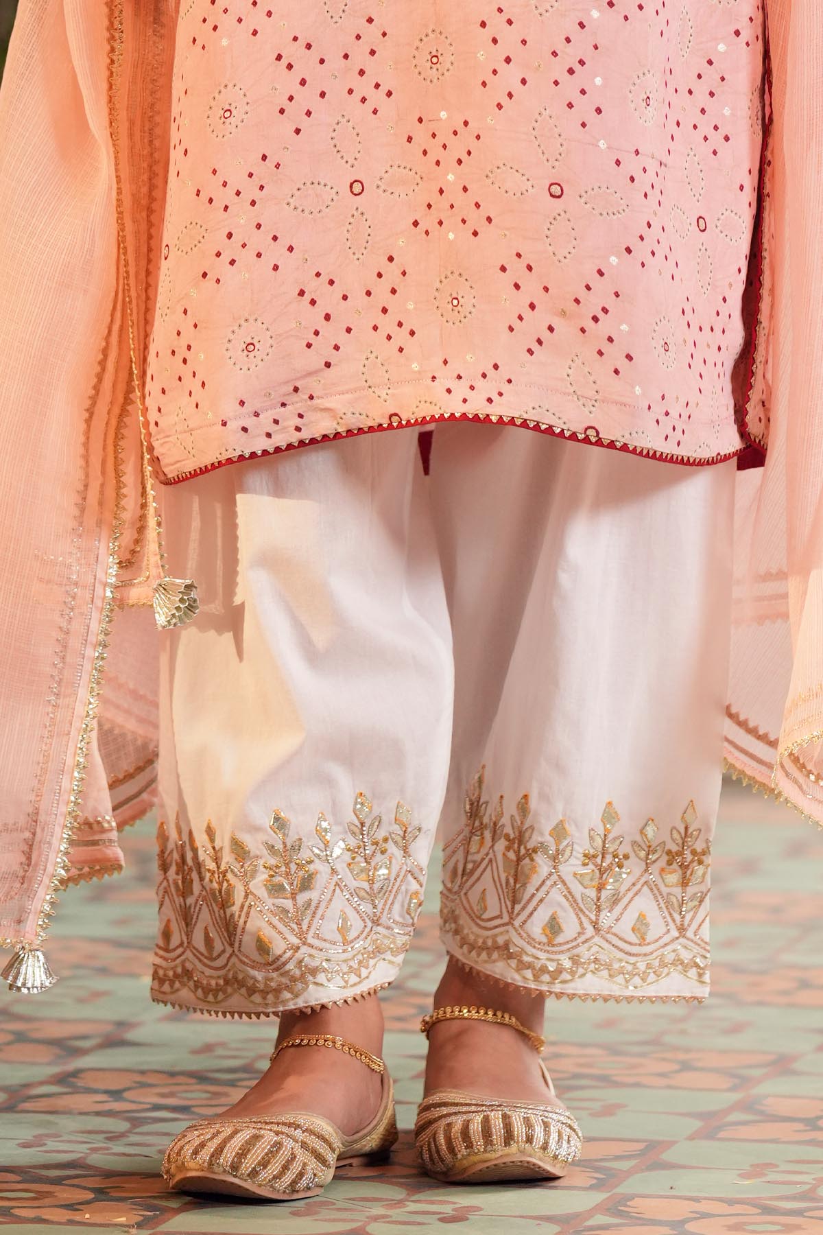 Ivory Cotton Embroidered Pants