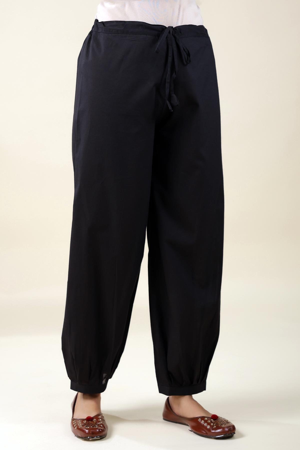Cotton Straight Pants With Elasticated Waist In Salwar Style