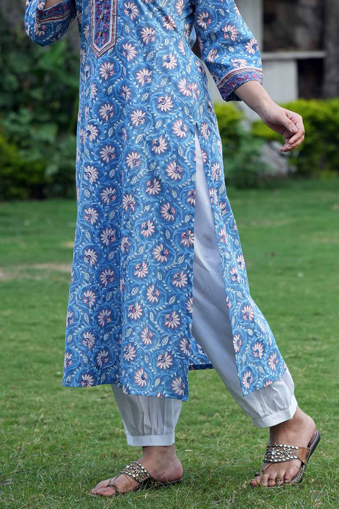 Premium South cotton handloom kurti with with pants and dupatta set, c –  azrakhkurtis