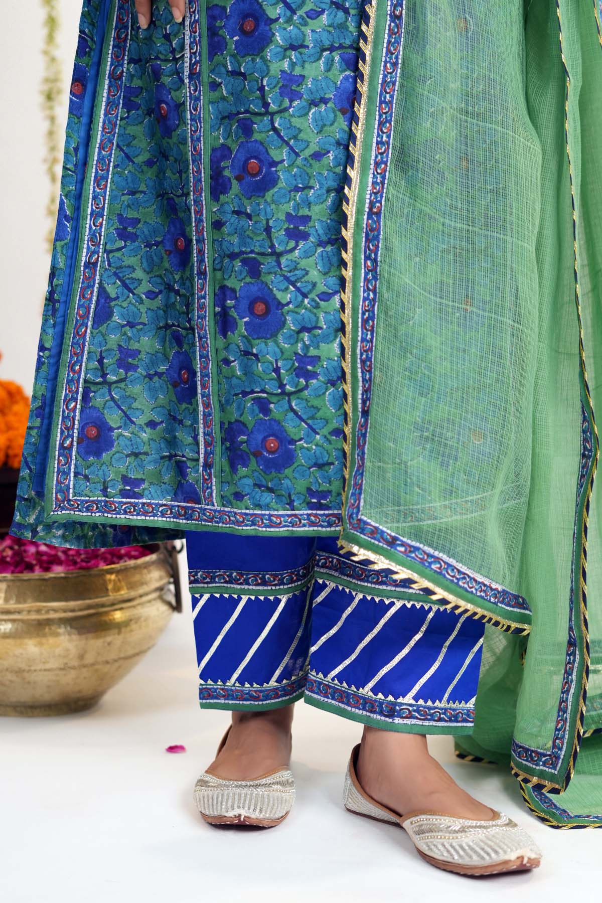 Straight Fit Pants Ink Blue Color With Gota Work