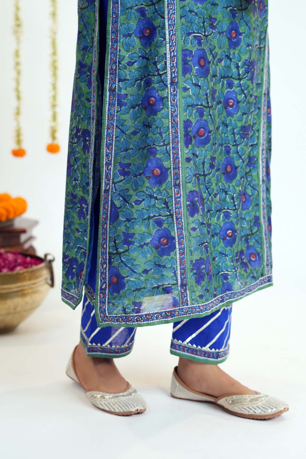 Straight Fit Pants Ink Blue Color With Gota Work