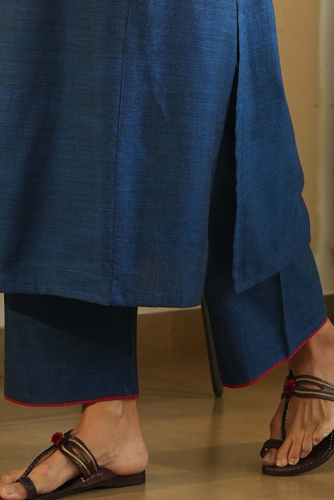 Deep Blue Straight Fit Pants In Handloom Cotton