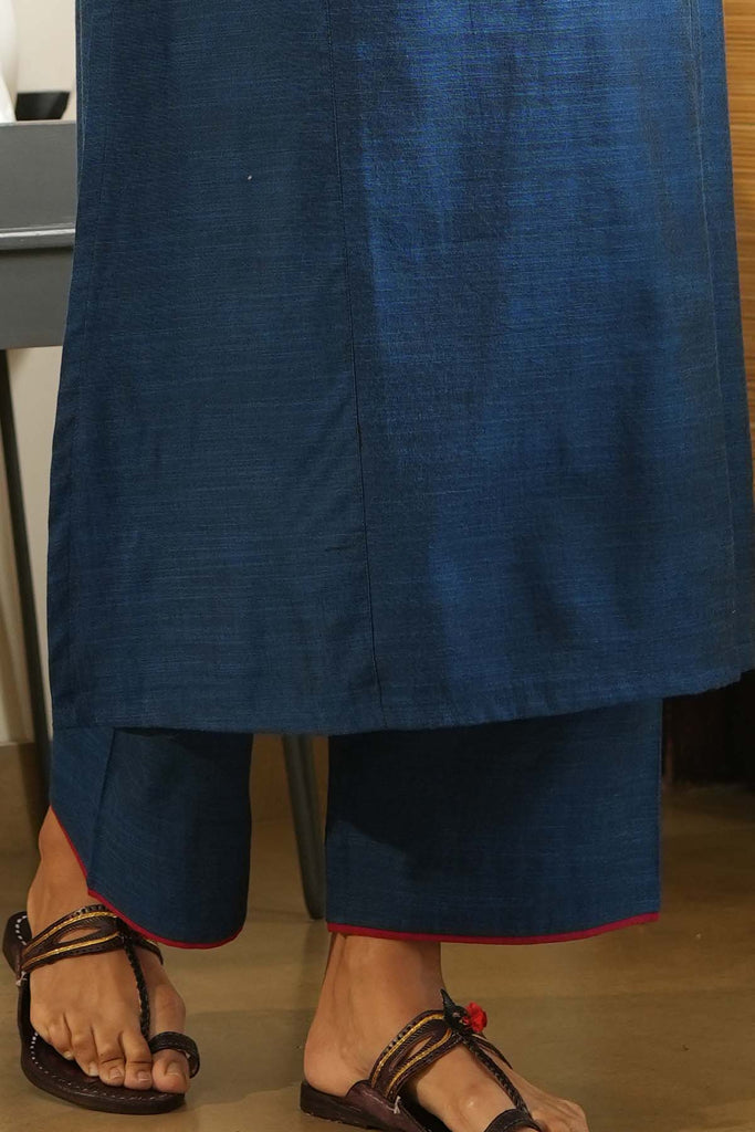 Deep Blue Straight Fit Pants In Handloom Cotton