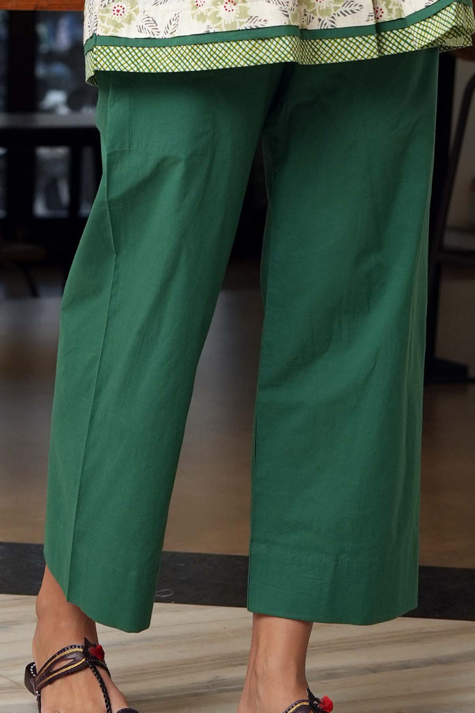 Cotton Straight Pants In Deep Green Color