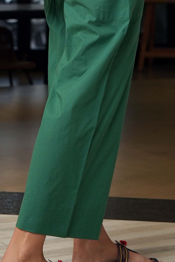 Cotton Straight Pants In Deep Green Color