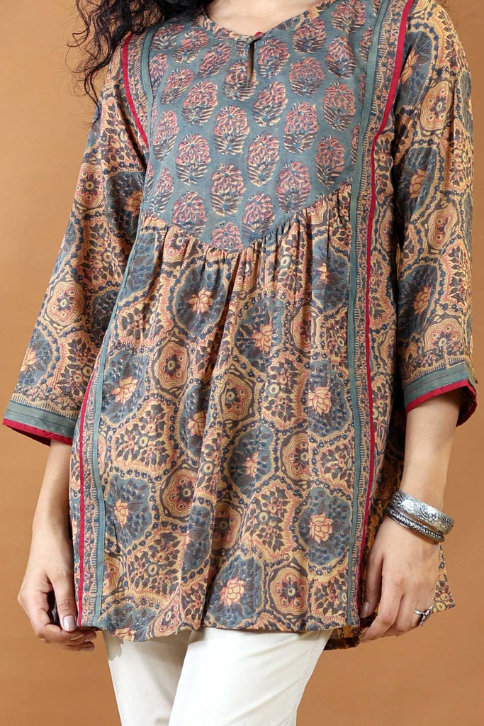 Short Length A-Line Kurti In Brown Color