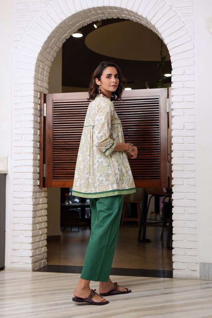 Designer Festive Wear Cream Color & Green blue Print Anarkali Kurti – Tap &  Water