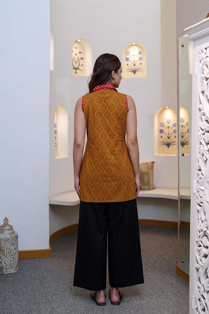 Deep Mustard Sleeveless Short Kurti