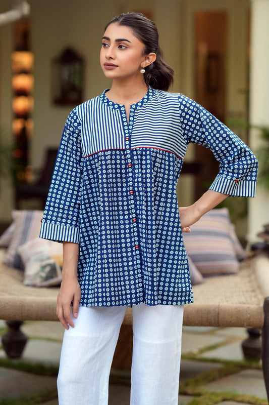 Navy Blue Cotton Short Kurti