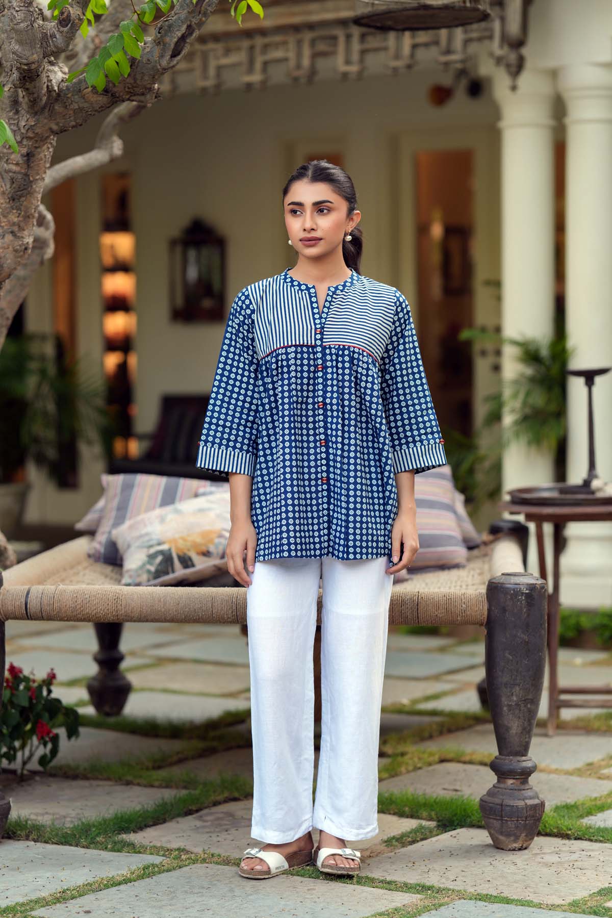 Navy Blue Cotton Short Kurti