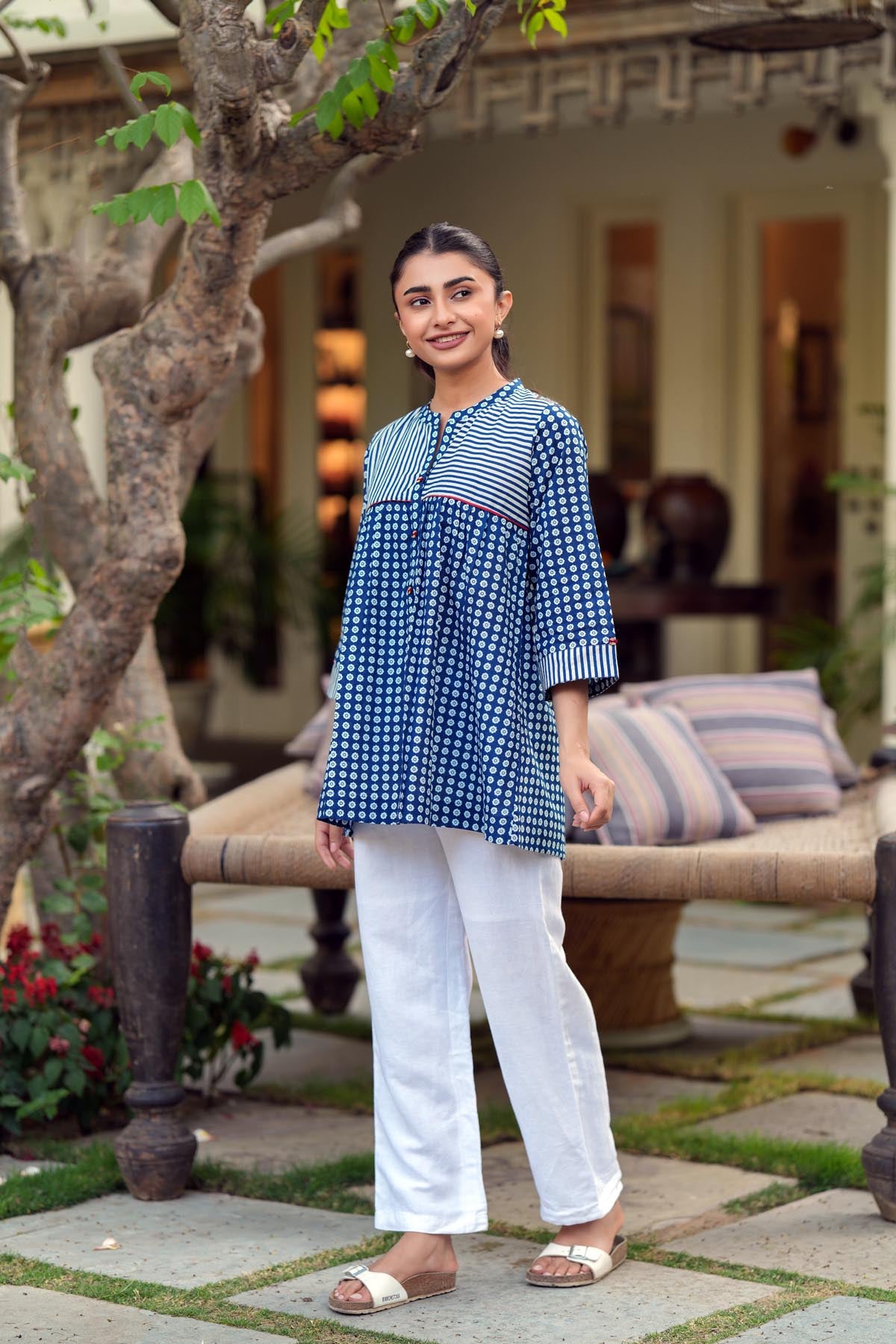 Navy Blue Cotton Short Kurti