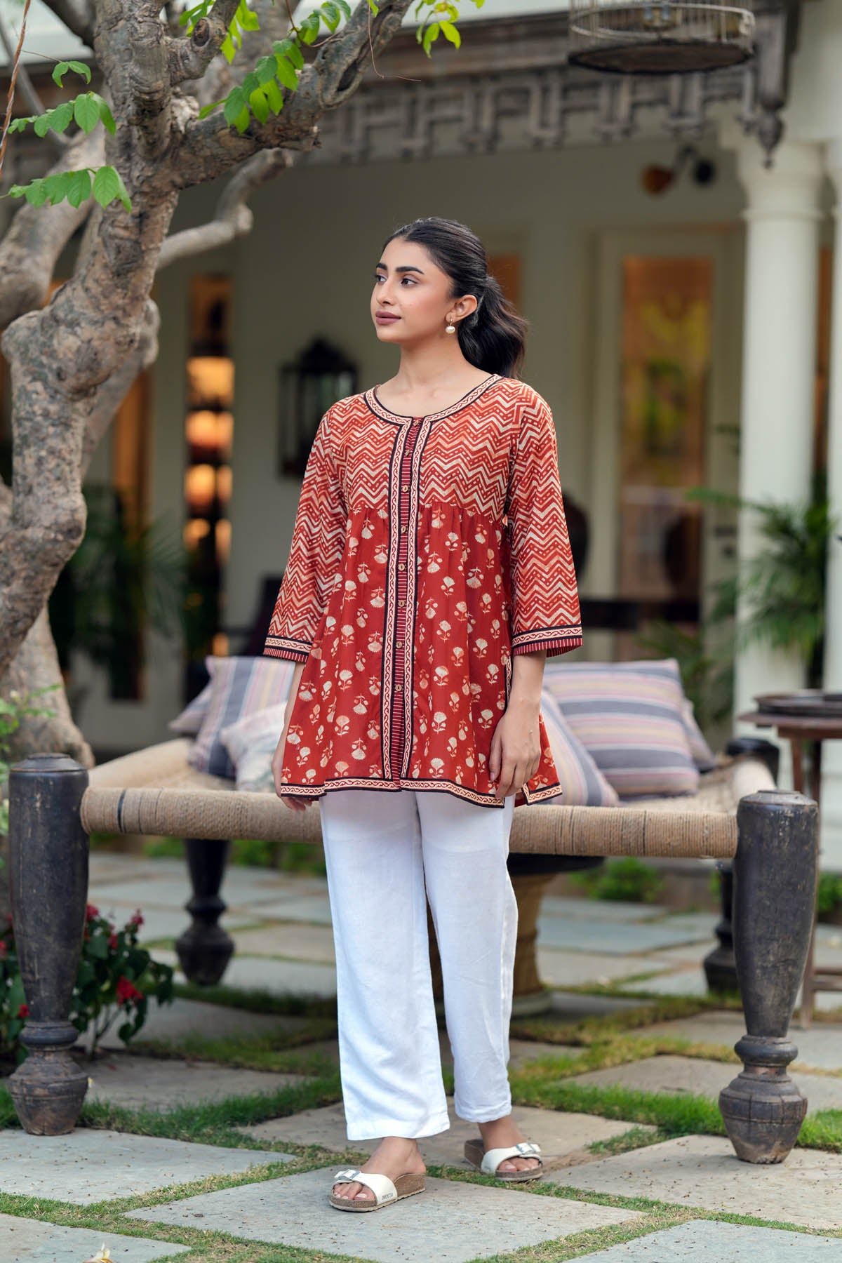 Rust Brown Cotton Short Kurti