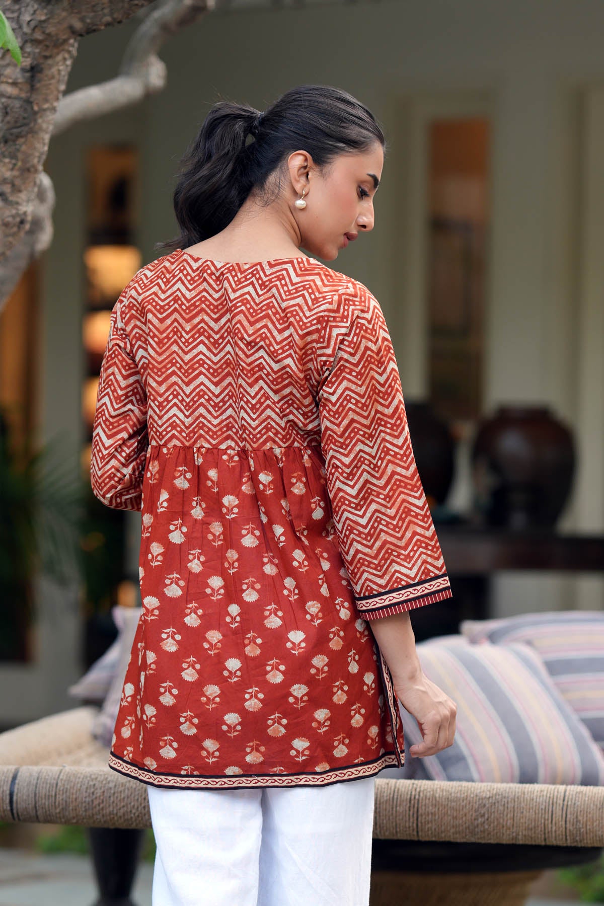 Rust Brown Cotton Short Kurti
