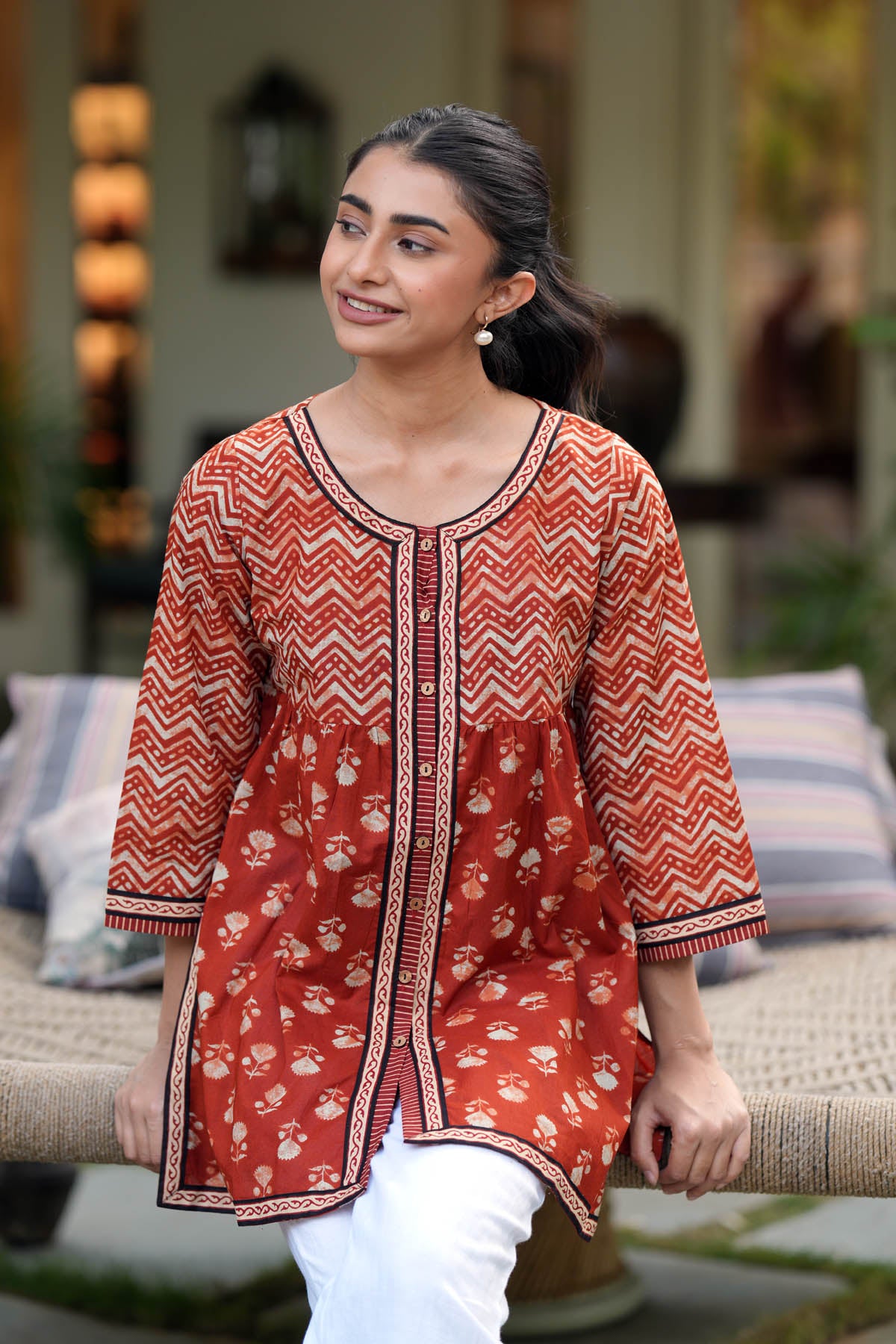 Rust Brown Cotton Short Kurti
