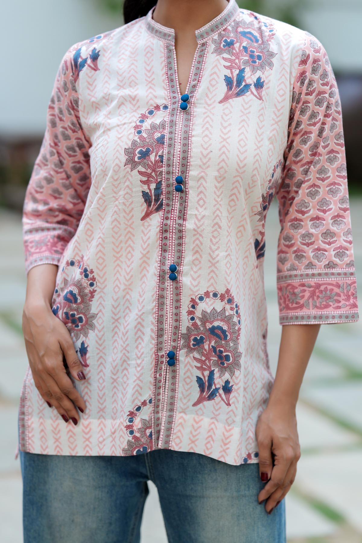 Peach Handblock Cotton Short Kurti
