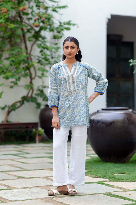 Grey Handblock Short Kurti