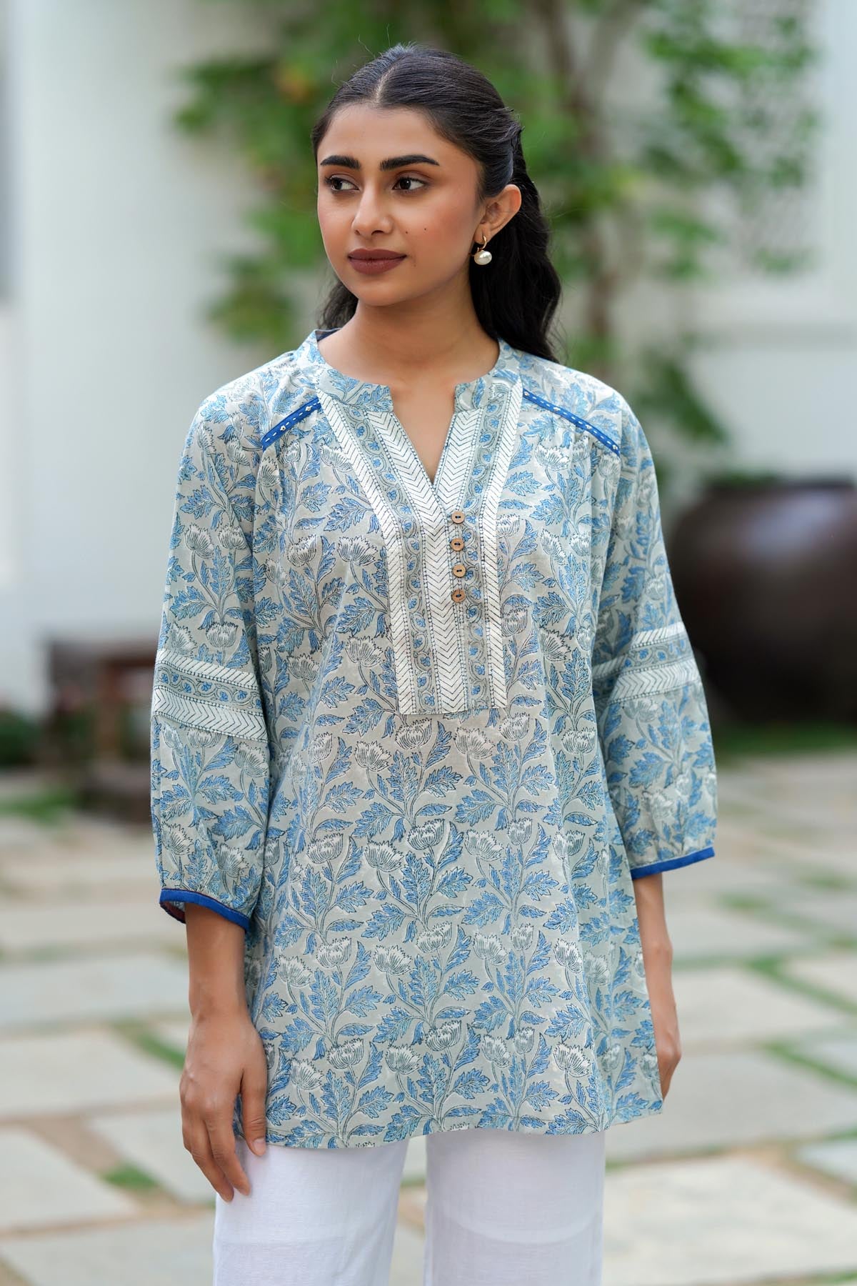Grey Handblock Short Kurti