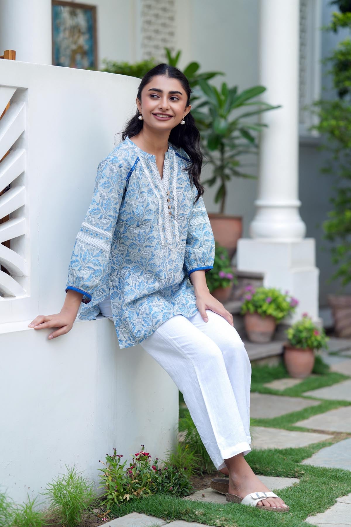 Grey Handblock Short Kurti