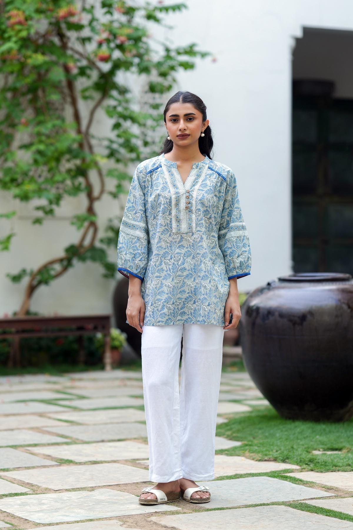Grey Handblock Short Kurti