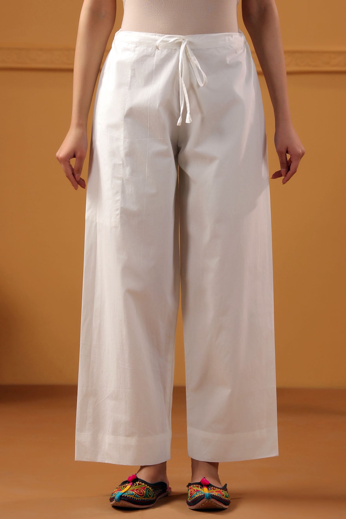 White Straight-Fit Cotton Pant