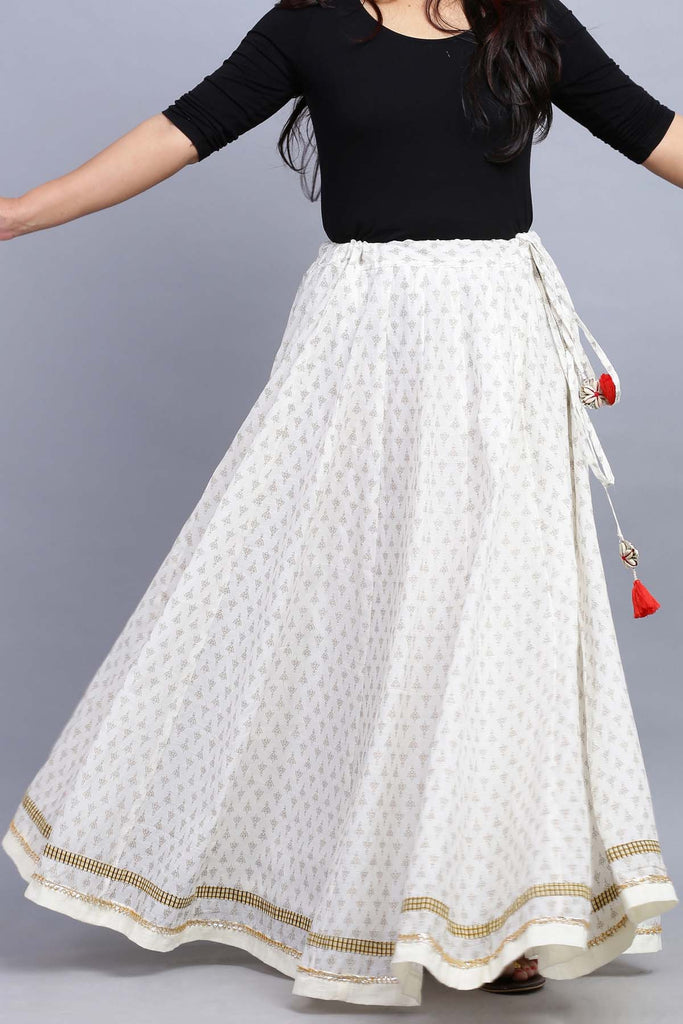 Cotton Printed Maxi Flared Skirt