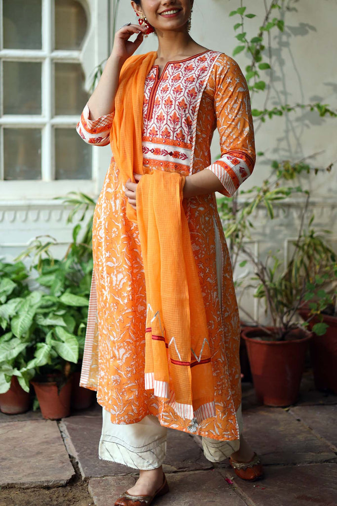 Kotadoriya Dupatta with gota work In Orange Color