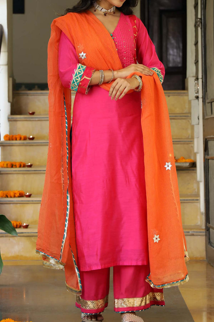 Kotadoriya Dupatta In Orange with gota work