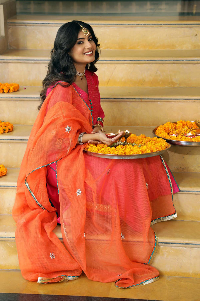 Kotadoriya Dupatta In Orange with gota work