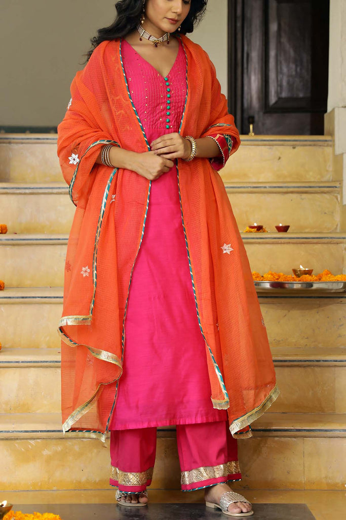 Kotadoriya Dupatta In Orange with gota work