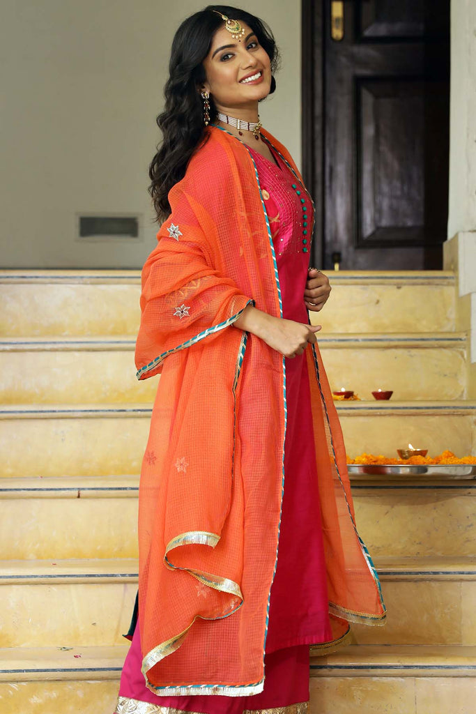 Kotadoriya Dupatta In Orange with gota work