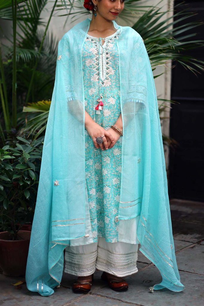 Turquoise blue kotadoriya dupatta