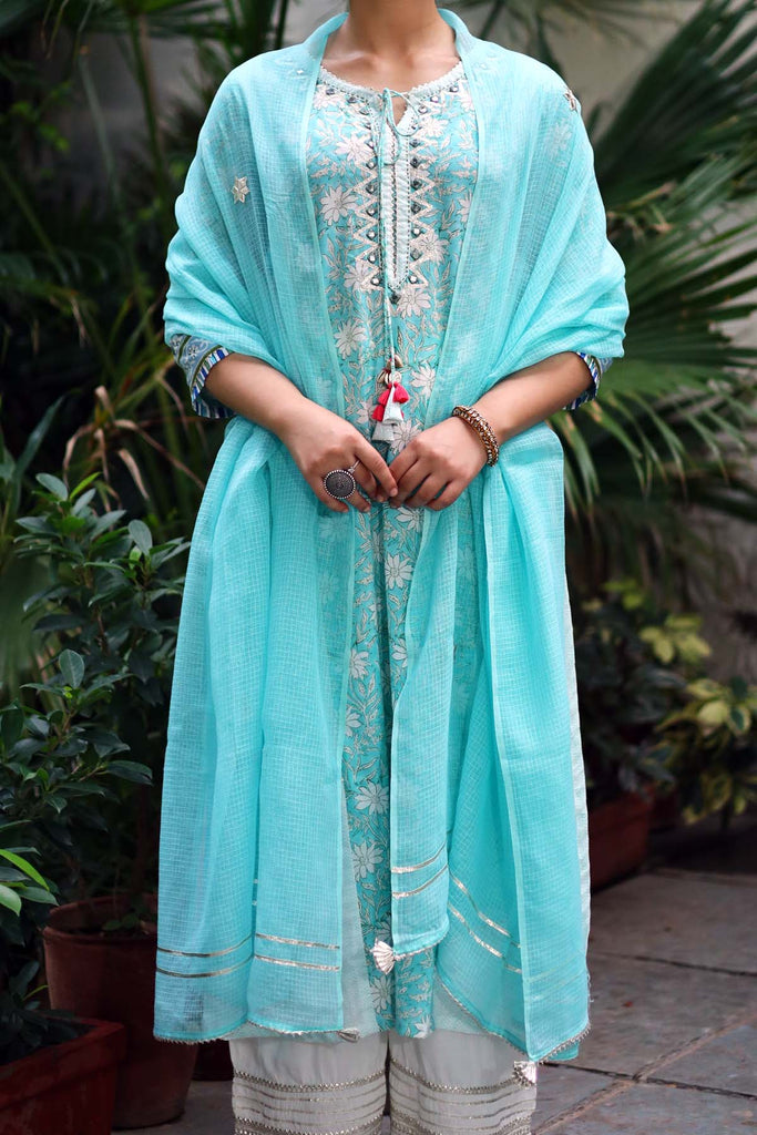 Turquoise blue kotadoriya dupatta