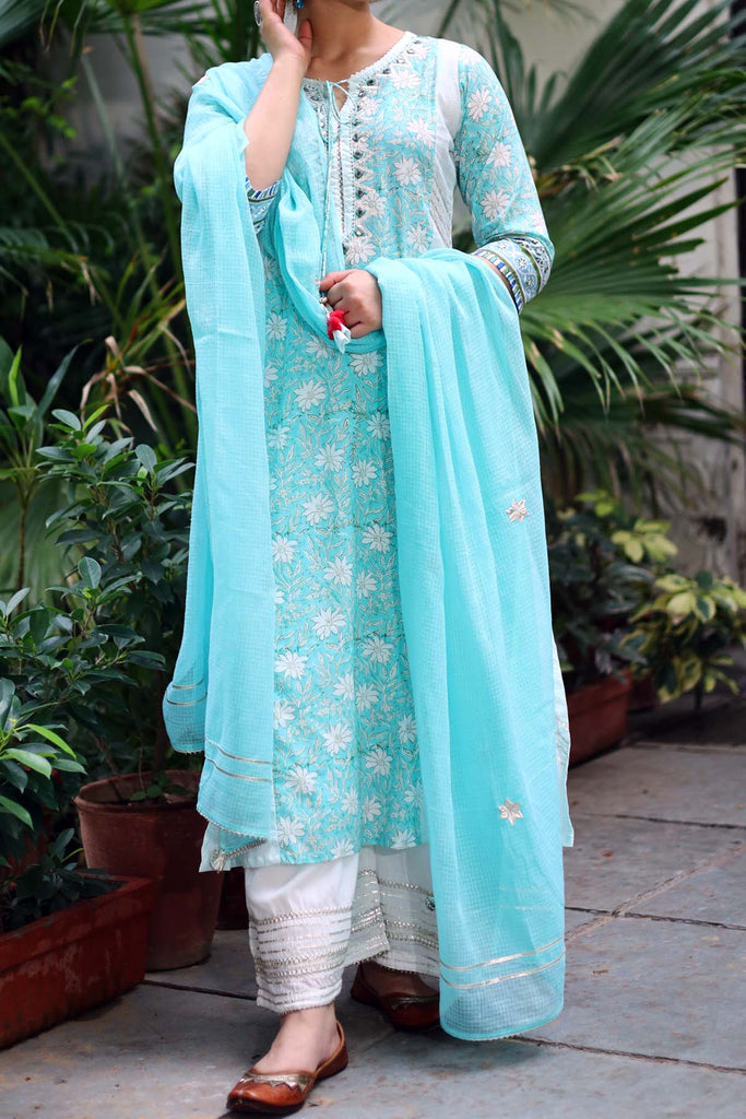 Turquoise blue kotadoriya dupatta