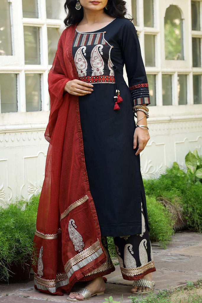 Deep Red Kotadoriya Dupatta with gota work